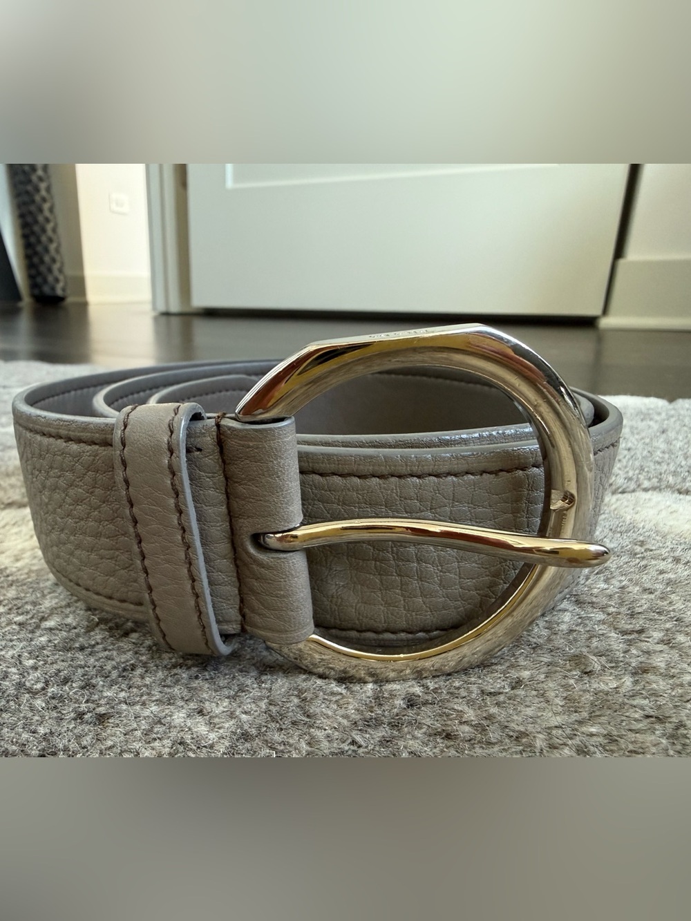 Prada Gray Leather Belt with Silver O-Ring Buckle - Picture 12 of 13